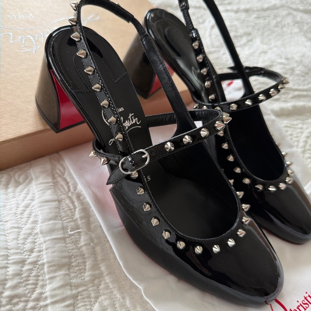 NWT Christian Louboutin Black Studded Mary Jane Heels - Picture 3 of 9